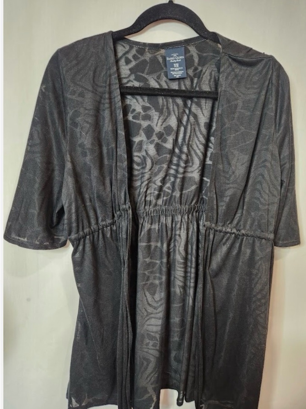 Faded Glory Black Sheer Open-Front Chemise Cover-Up